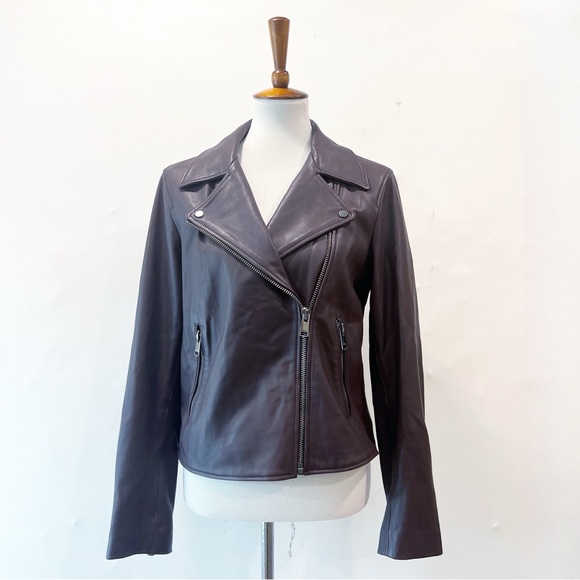 Reiss Geo Leather Jacket in Oxblood - Picture 8 of 13